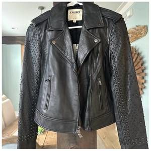 NEW L'AGENCE perfecto matte studded leather jacket in black